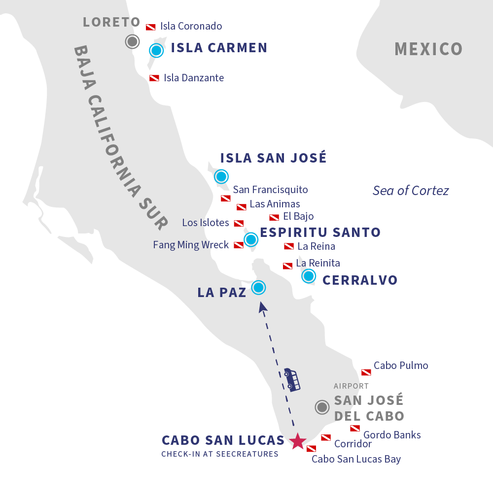 See of Cortez liveaboard diving map